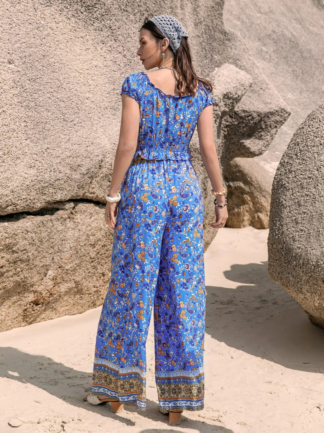 Boho pants set with smocked detail and breezy movement